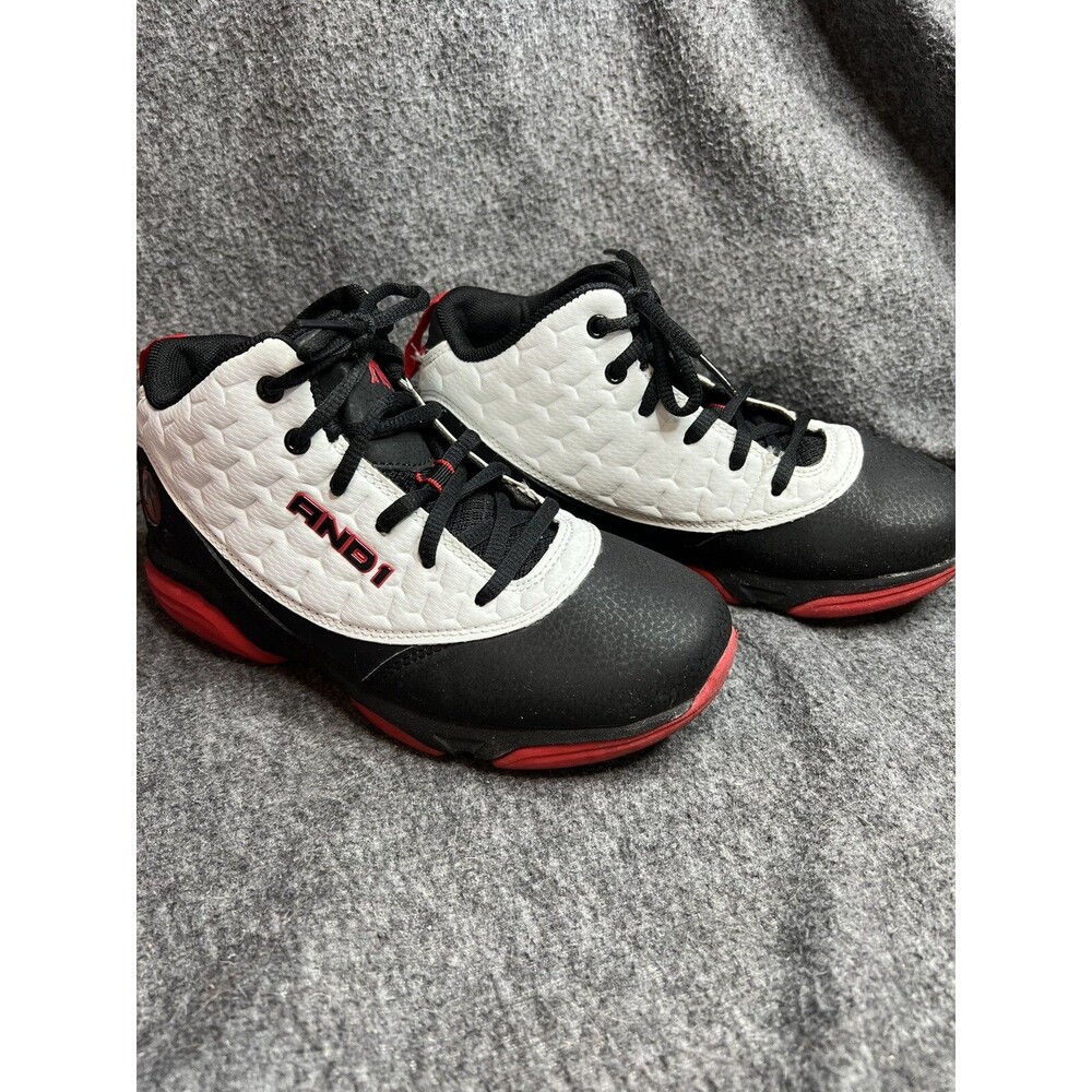 AND1 Boys Youth Size 3 Lace Up Red Black White High Top Basketball Shoes